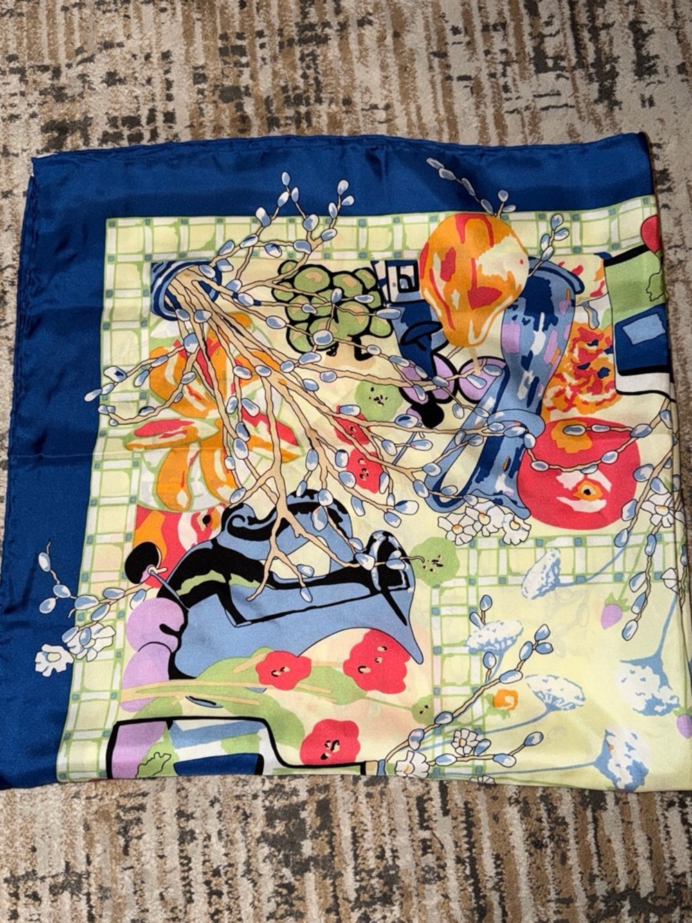 The Phillips Collection Blue Silk Scarf with Navy Trim